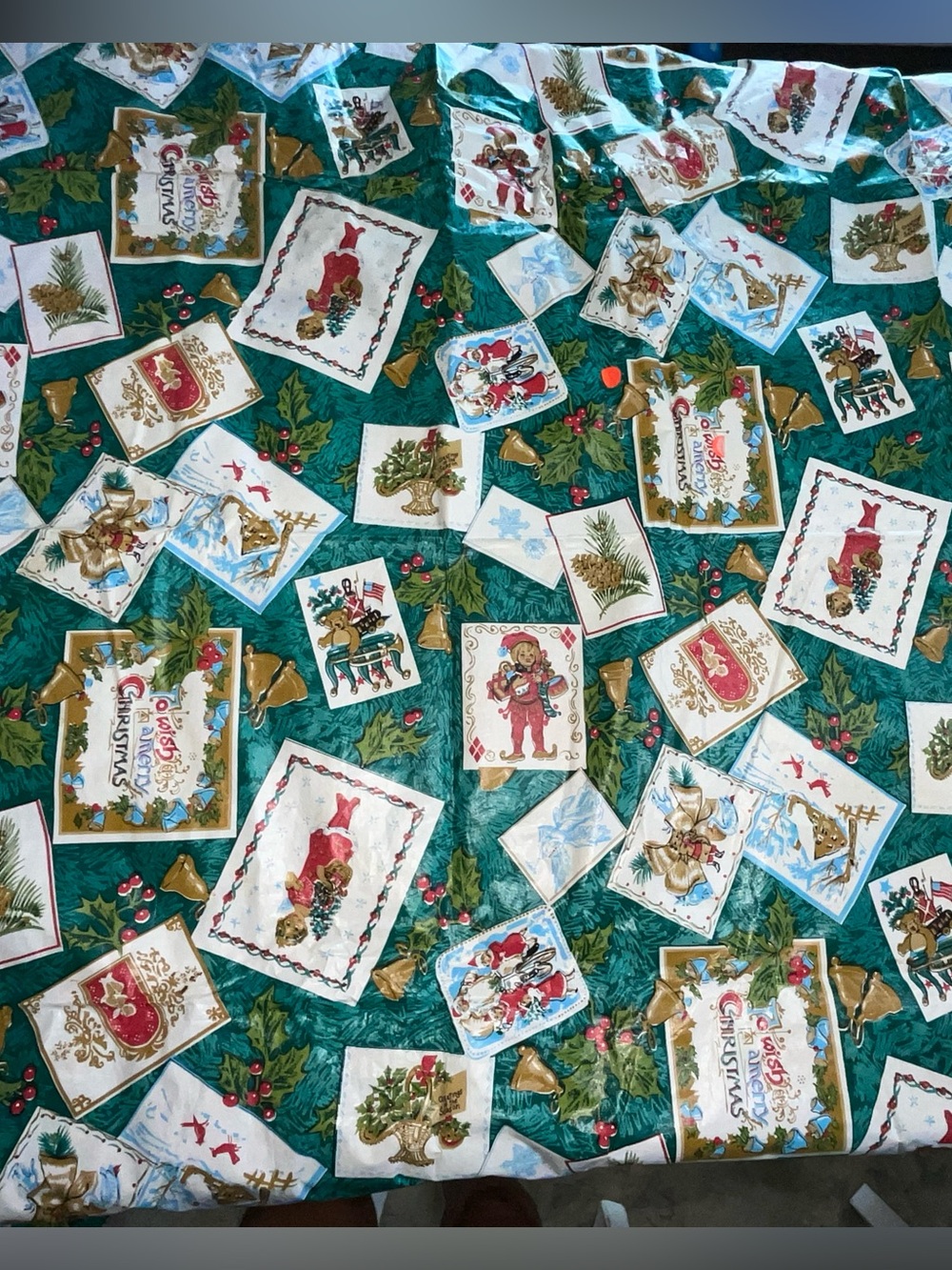 Vinyl Christmas Tablecloth 68”x51” Vintage Inspired Pattern Multicolor